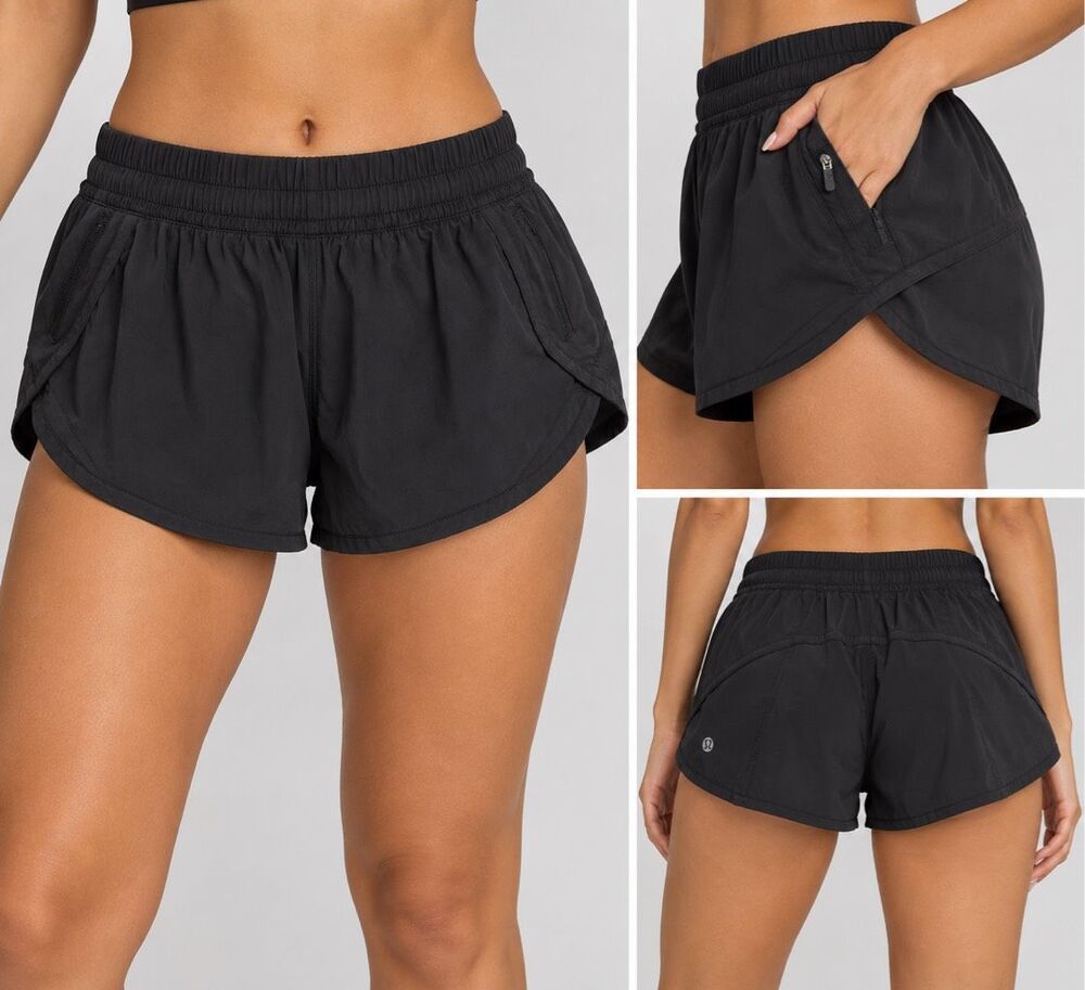 Lululemon Size 8 Black Running Shorts Zip Pockets Athletic Workout